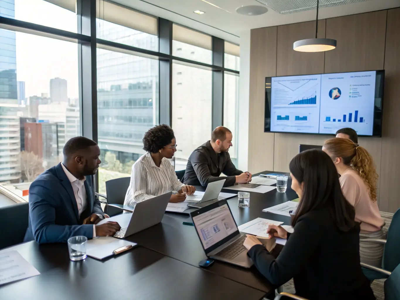 A visually striking image of a digital marketing strategy planning session, featuring charts, graphs, and team members collaborating around a table, symbolizing strategic planning and data-driven decision-making.