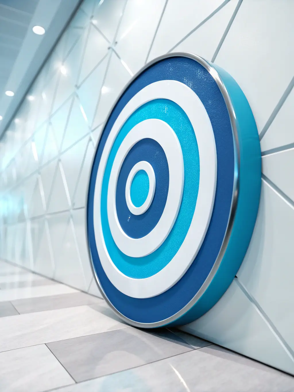 A stylized image of a target with an arrow hitting the bullseye, surrounded by digital icons representing data analysis and marketing metrics, set against a deep blue background with gradient overlays.