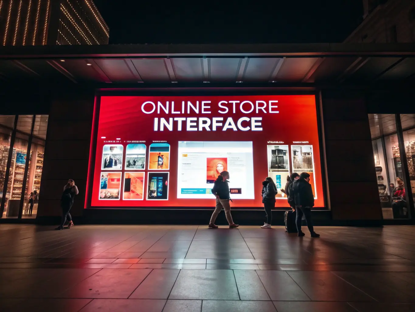 A dynamic image of a successful e-commerce brand launch, featuring vibrant product displays, happy customers, and visual elements representing online sales and market growth.